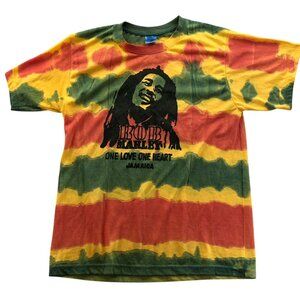 Bob Marley Men's T-Shirt Medium Tie-Dye Short Sleeve Hippie Casual